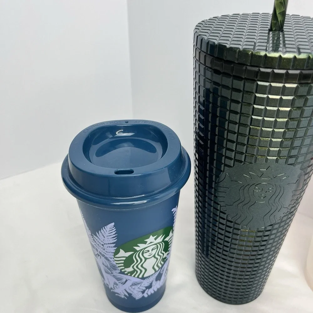 Starbucks Cup Lot Winter Green Grid Tumbler Color Change Confetti Blue Mushrooms
